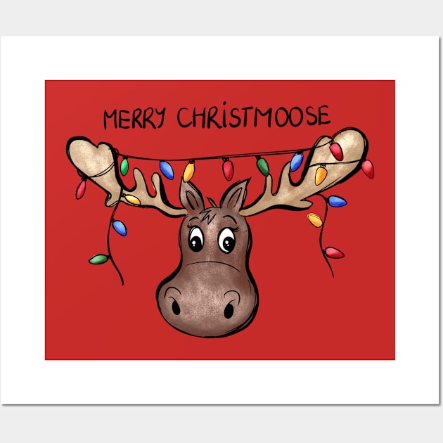 Merry Christmoose - Funny Cute Christmas Wall Art by Pop Cult Store